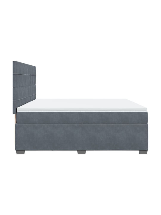 King Size Bed Upholstered with Dark Grey Velvet with Slats & Mattress 200x200cm
