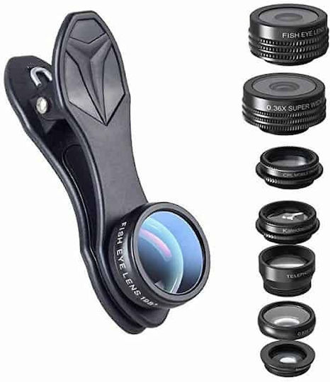 Apexel Telefonkamera-Objektiv-Set Teleobjektiv / Makro / Fisheye / Weitwinkel 1x 1Stück in Schwarz Farbe