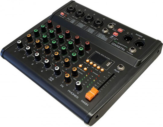 ZZiPP ZZMXBTR6 ZZMXBTR6 Αναλογική Κονσόλα 6 Καναλιών με Phantom Power & 4 Εισόδους XLR & Bluetooth