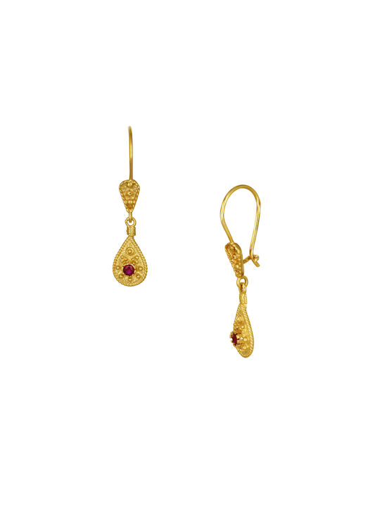 Earrings Dangling made of Gold 14K with Stones