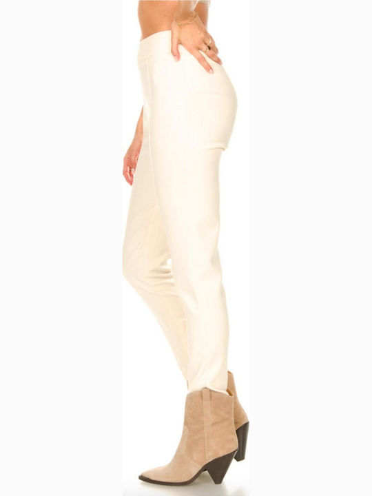 Damen Hoch tailliert Stoff Hose Ecru