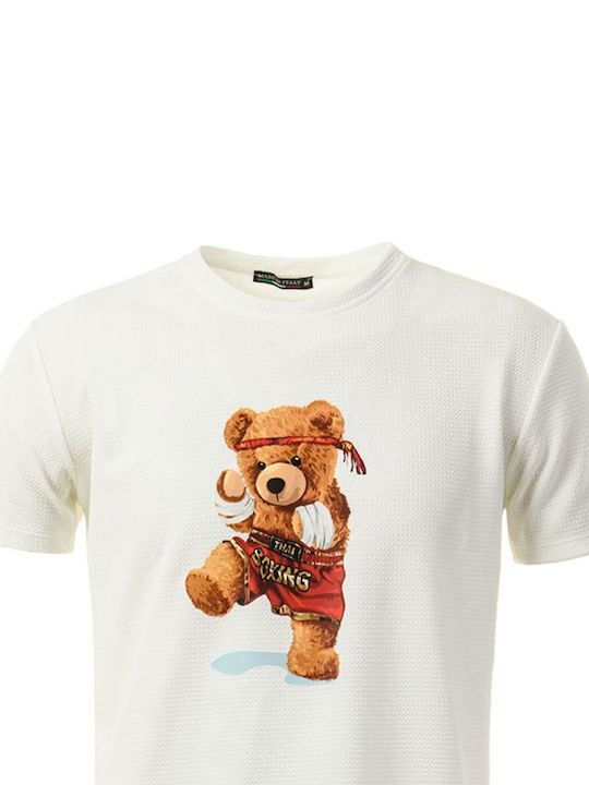 Panda Clothing T-shirt Bărbătesc cu Mânecă Scurtă Alb