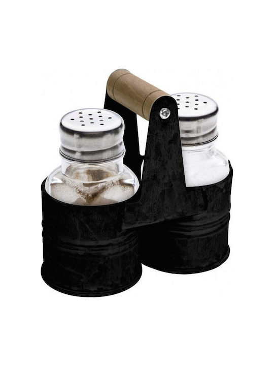 Excellent Houseware Σετ Αλατοπίπερο Μεταλλικό με Βάση Μαύρο 3τμχ