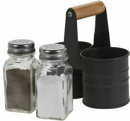Excellent Houseware Salt and Pepper Set Metallic with Stand Black 3pcs