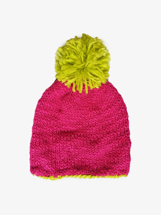 Brekka Pom Pom Beanie Unisex Beanie Gestrickt in Fuchsie Farbe