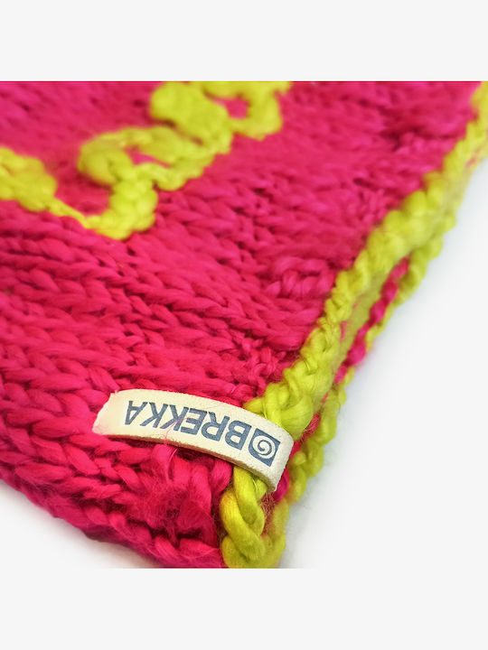 Pom Pom Beanie Unisex Beanie Knitted in Fuchsia color