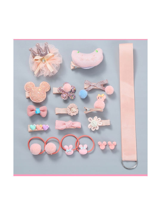 Korbi Set of Kids Hair Clips with Hair Clip / Rubber Band in Pink Color