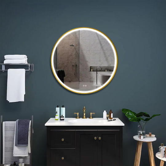 Tutumi Runder Badezimmerspiegel LED aus Kunststoff 60x60cm Gold