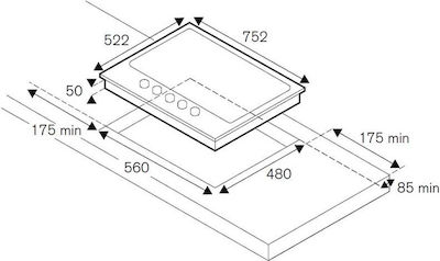 Bertazzoni P75 5c Mod Gne Gas Cooktop Autonomous 75.5x52.5εκ.