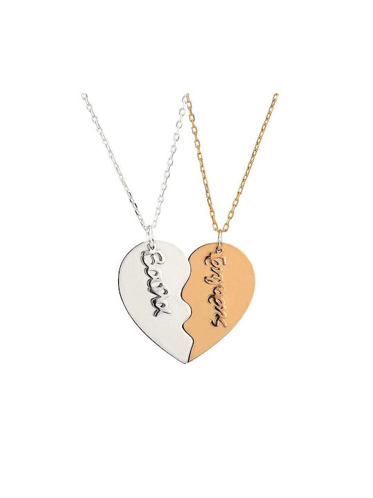 Goldsmith Necklace Double with design Heart from Gold Plated Silver