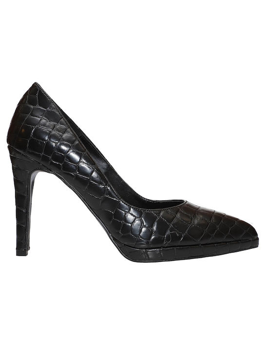 Smart Cronos Leather Pointed Toe Stiletto Black High Heels