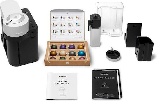 De'Longhi Lattissima Pod Coffee Machine for Vertuo Capsules 19bar Pressure with White Milk Frother