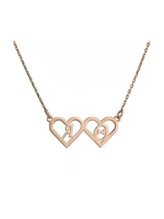 Goldsmith Necklace Double with design Heart from Pink Gold Plated Silver