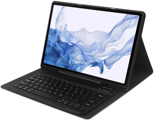 Strado Флип Капак с Клавиатура на Английски Език САЩ Черен Samsung Galaxy Tab S7 FE Samsung Galaxy Tab S7 Plus