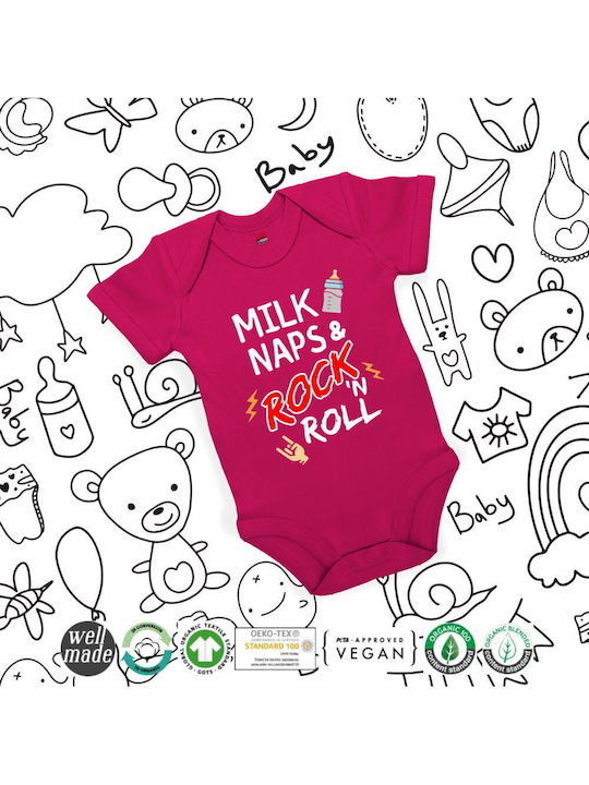 Koupakoupa Milk Naps And Rock N' Roll Body pentru Bebeluși Lenjerie Mâneci scurte Rose