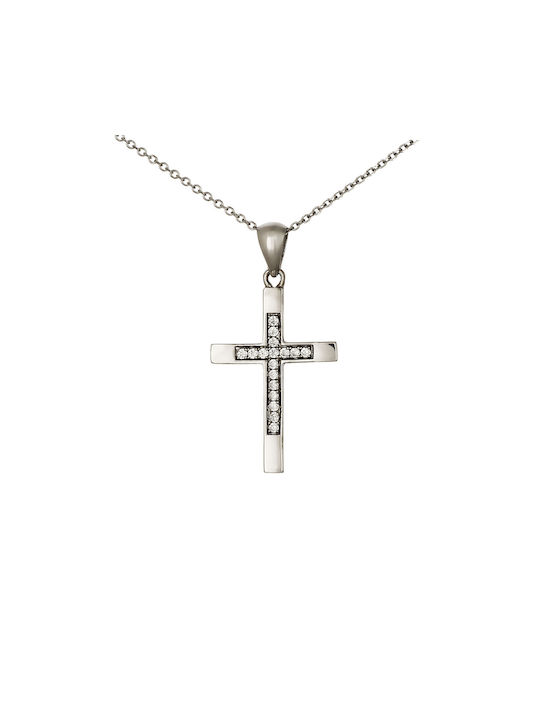 Double-sided Zircon Cross White Gold K14 P-72065 White Gold K14