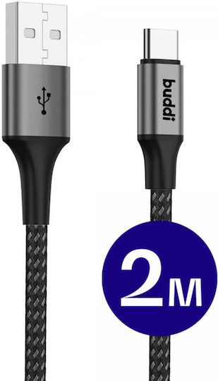 Buddi USB 2.0 Cable USB-C male - USB-A 12W Μαύρο 2m 122296