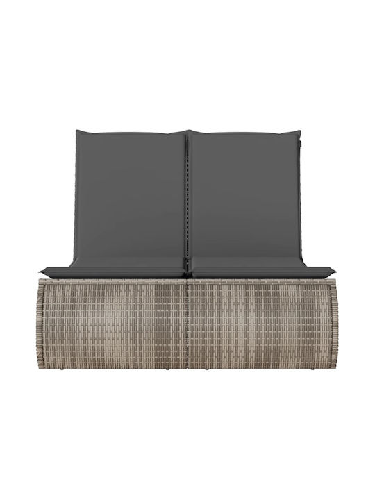 Ξαπλώστρα Διπλή Rattan με Μαξιλάρι Γκρι 110x178εκ.