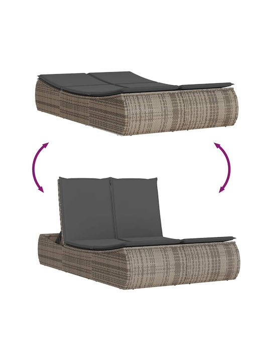 Ξαπλώστρα Διπλή Rattan με Μαξιλάρι Γκρι 110x178εκ.