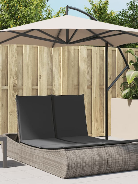 Ξαπλώστρα Διπλή Rattan με Μαξιλάρι Γκρι 110x178εκ.