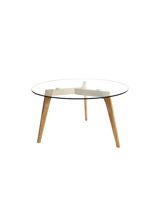 Round Central Coffee Table Made of Solid Wood Transparent W80xL80xH45.5cm