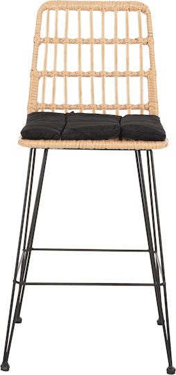 Bar Stool Outdoor Rattan with Cushion Black-Beige 50x55x103cm