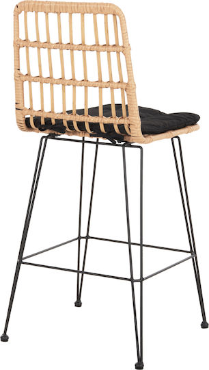 Bar Stool Outdoor Rattan with Cushion Black-Beige 50x55x103cm