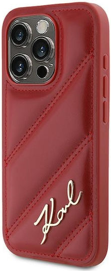 Karl Lagerfeld Diagonal Quilted Script Umschlag Rückseite Kunststoff Rot (iPhone 15 Pro Max)