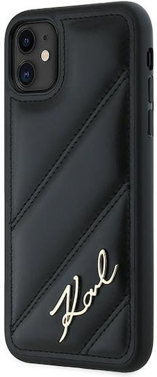 Karl Lagerfeld Diagonal Quilted Script Umschlag Rückseite Silikon / Kunststoff / Leder Schwarz (iPhone 11)