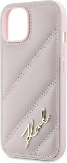 Karl Lagerfeld Diagonal Quilted Script Umschlag Rückseite Silikon / Kunststoff / Leder Rosa (iPhone 13)