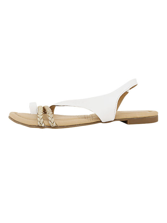 Gianna Kazakou Leather Women's Flat Sandals in White Color