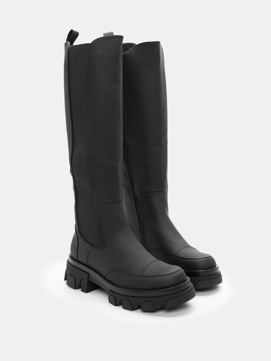 Luigi Suede Medium Heel Women's Boots with Rubber / Zipper Black