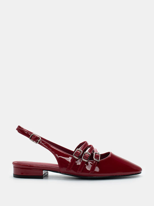Luigi Synthetic Leather Pointed Toe Burgundy Low Heels with Strap