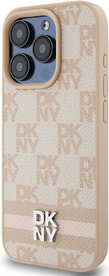 Dkny Pu Leather Checkered Pattern Stripe Case Iphone 15 Pro Max Pink