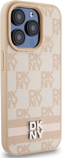 Dkny Pu Leather Checkered Pattern Stripe Case Iphone 15 Pro Max Pink