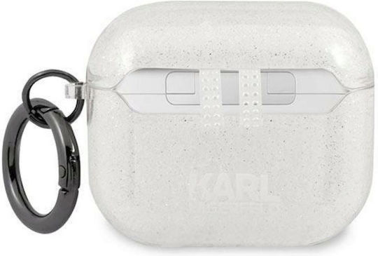 Karl Lagerfeld Glitter Karl`s Head Θήκη Σιλικόνης σε Γκρι χρώμα για Apple AirPods 3