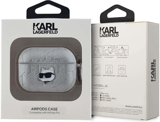 Karl Lagerfeld Choupette Head Hülle in Silber Farbe für Apple AirPods Pro