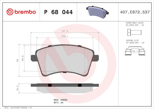 Brembo Σετ Τακάκια Πίσω για Ford Express Mercedes-Benz Citan Renault Kangoo / Express