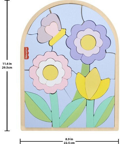 Дървено Детски Пъзел с Шипове Цветя за 3+ Години 37бр Mattel