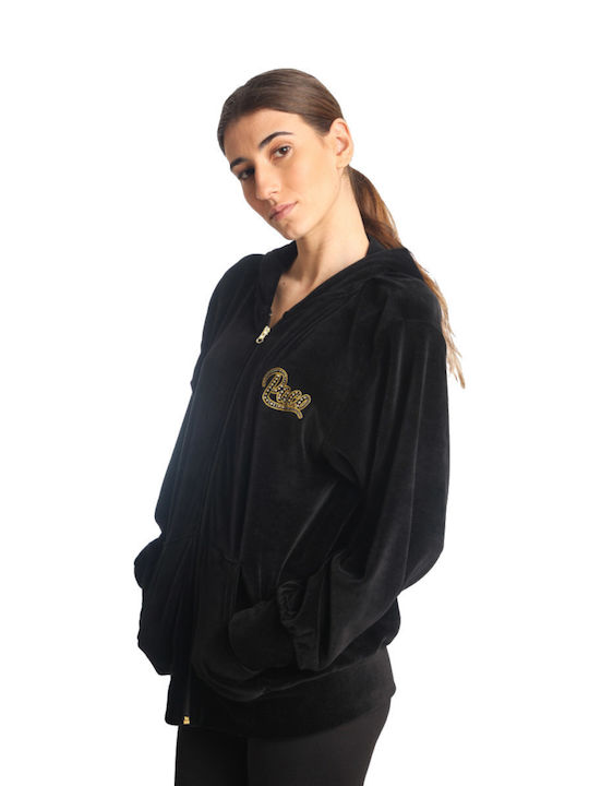 Paco & Co Women's Hooded Velvet Cardigan Black