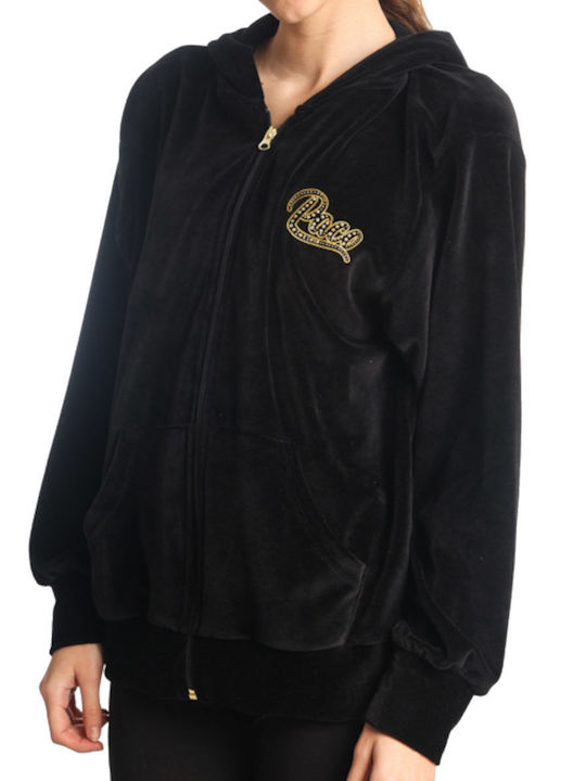 Women's Sweatshirt Jacket Velvet Hooded Black