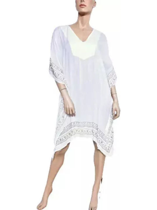 Platinum Fashion Γυναικείο Κοντό Καφτάνι Παραλίας Άσπρο