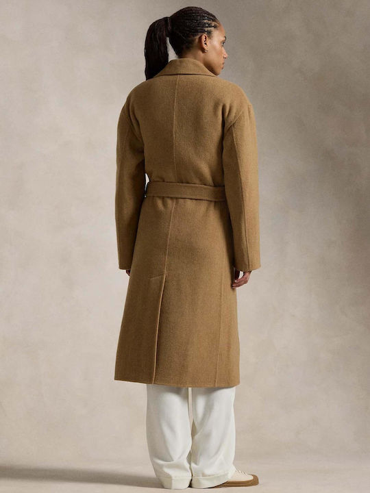 Ralph Lauren Women's Wool Long Coat with Belt Brown