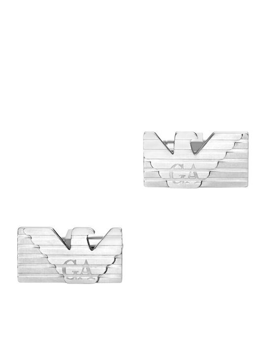 Emporio Armani Eagle Logo Μανικετόκουμπα από Ατσάλι σε Ασημί Χρώμα