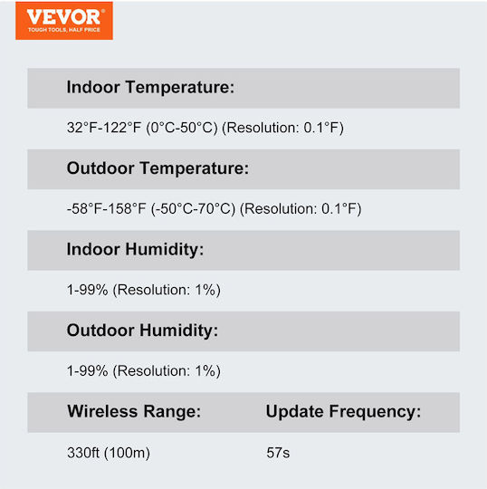 Vevor SNQXZWX75VAAAAQ08V2 Wireless Stație meteorologică Digital De masă Negru