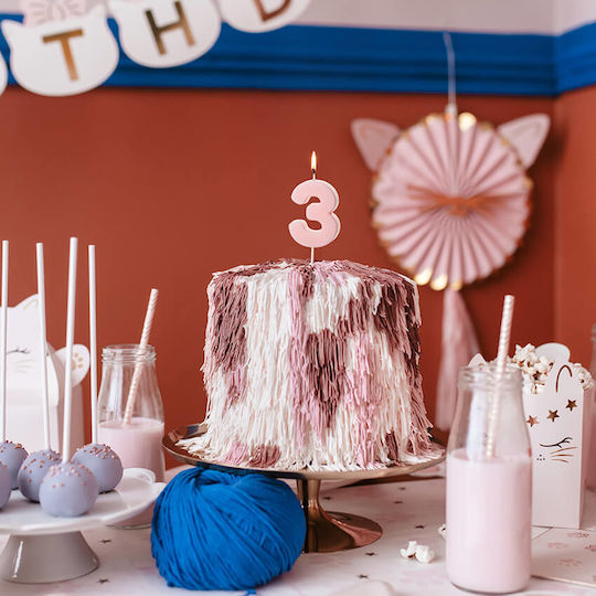 PartyDeco Birthday Candle Number "3" in Pink Color SCU10-3-081J