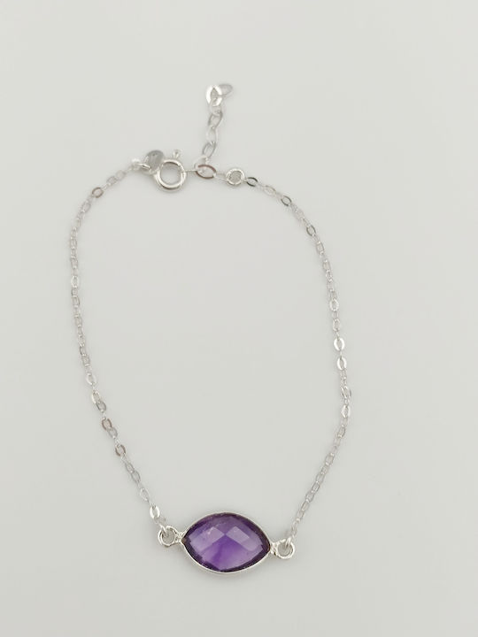 Silver Bracelet with Natural Amethyst Stone