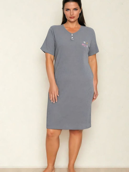 Asel Summer Cotton Women's Nightdress Gray