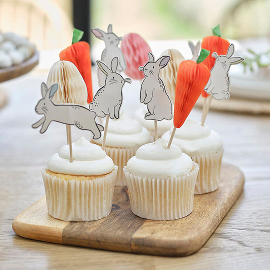 Διακοσμητικά Cupcakes Κουνελάκια Καρότα Αβγά 12τμχ