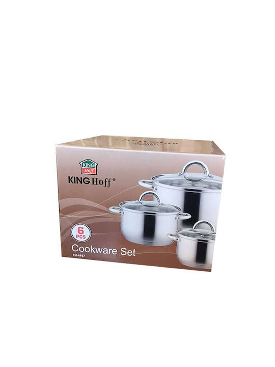 KING Hoff Pots Set Made of Stainless Steel Silver with Non-Stick Interior Coating 3 Pieces